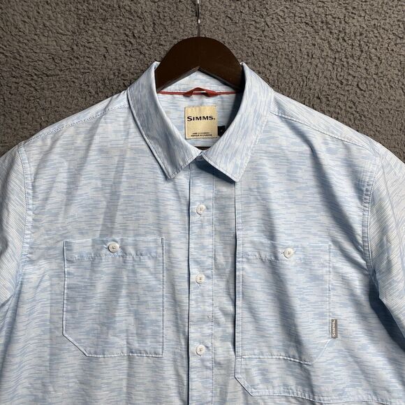 Mens Simms Button Up Fishing Short Sleeve Shirt Lightweight Large - Picture 2 of 16